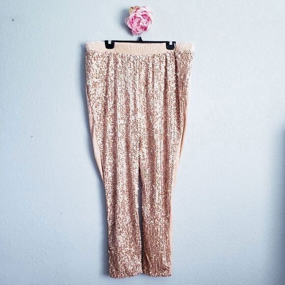 Midnight Velvet Lucinda Rose Gold Sequin Crushed Velvet Leggings - Picture 1 of 6